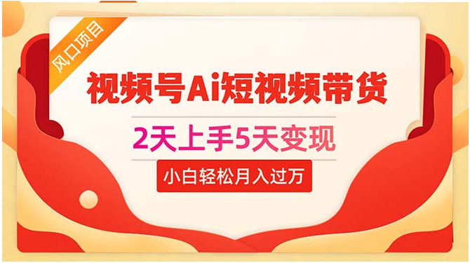 （10807期）2天上手5天变现视频号Ai短视频带货0粉丝0基础小白轻松月入过万-启云分享