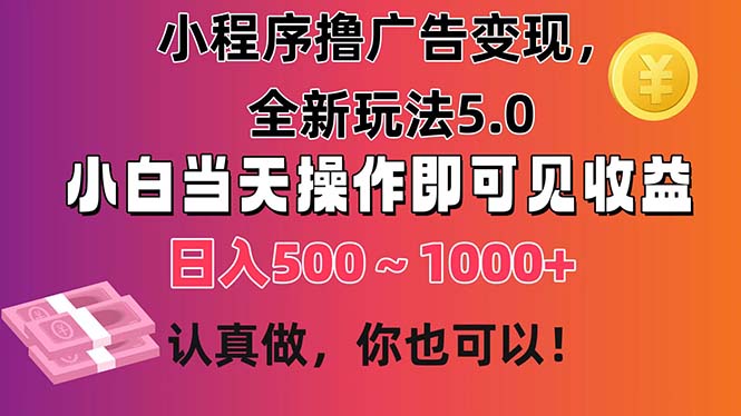 小程序撸广告变现，全新玩法5.0，小白当天操作即可上手，日收益 500~1000+-启云分享